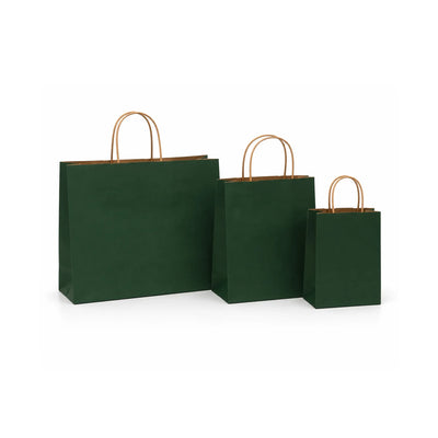 Dark Green Paper Gift Bags with Handles, 15 Pack – Assorted Sizes