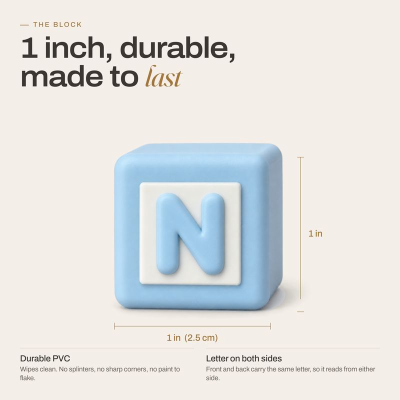 One-inch PVC letter block with lettering on the front and back