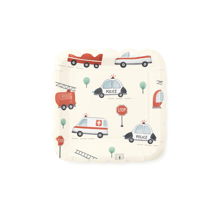 Emergency Vehicles Square Plate, 9-inch – Police, Fire & Ambulance