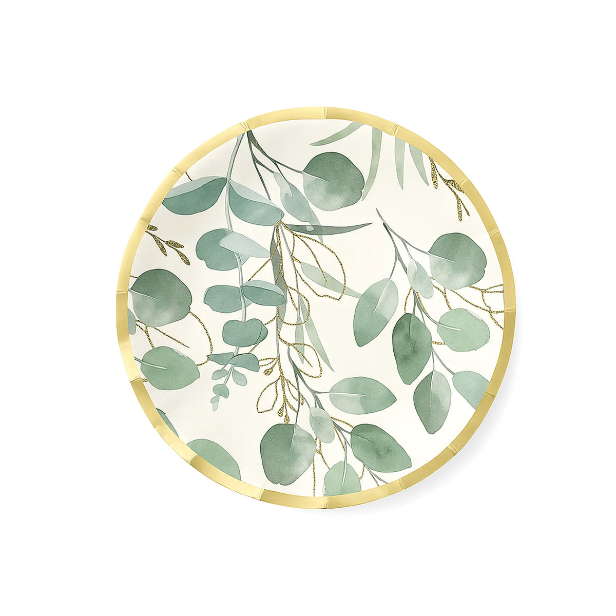 Eucalyptus Botanical Dessert Plate, 8-inch – Gold Edge Leaves