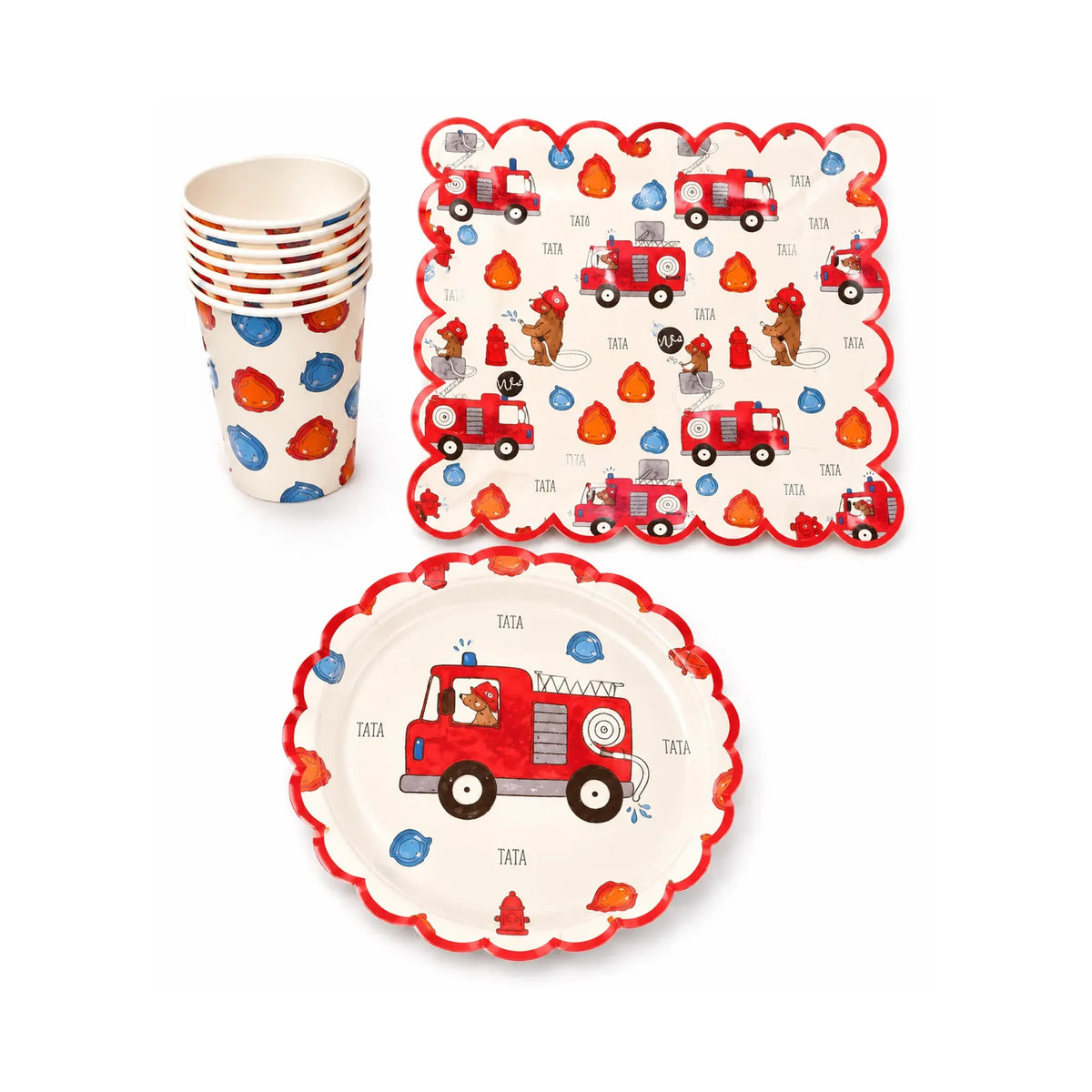 Kids fire truck paper tableware set for 8