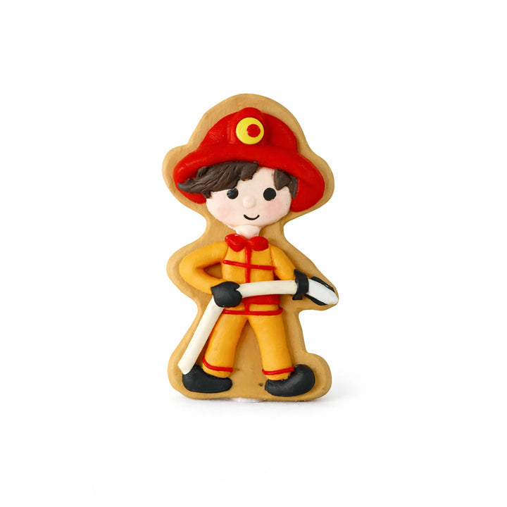Firefighter Boy Cake Topper Holding Hose – Fireman Party Decor