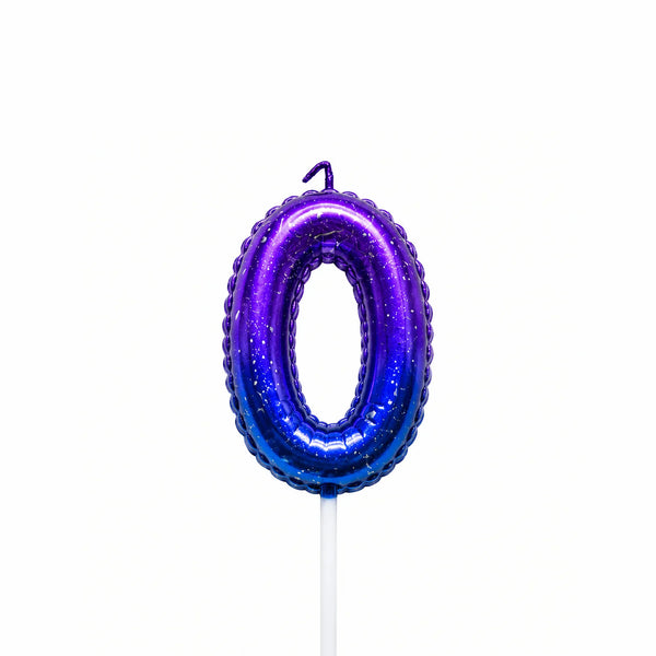 Galaxy balloon number 0 birthday candle for cake decoration