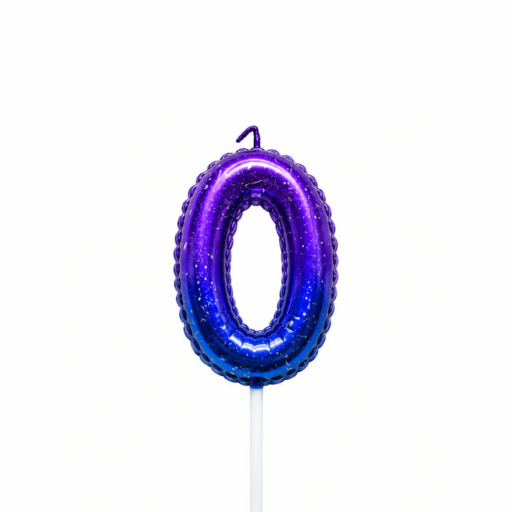 Galaxy balloon number 0 birthday candle for cake decoration