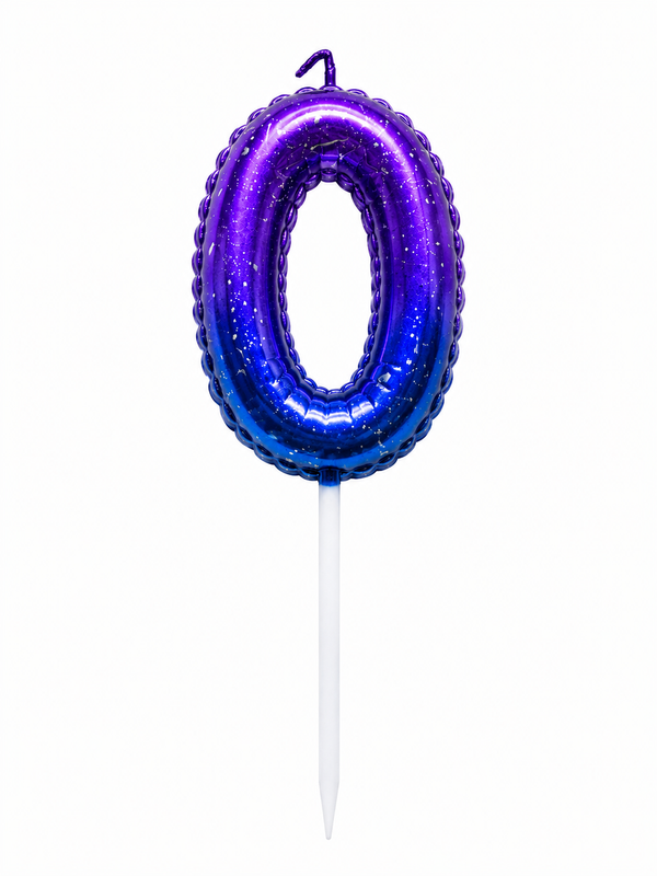 Galaxy Ombre Number 0 Birthday Candle, Purple Blue Cake Candle