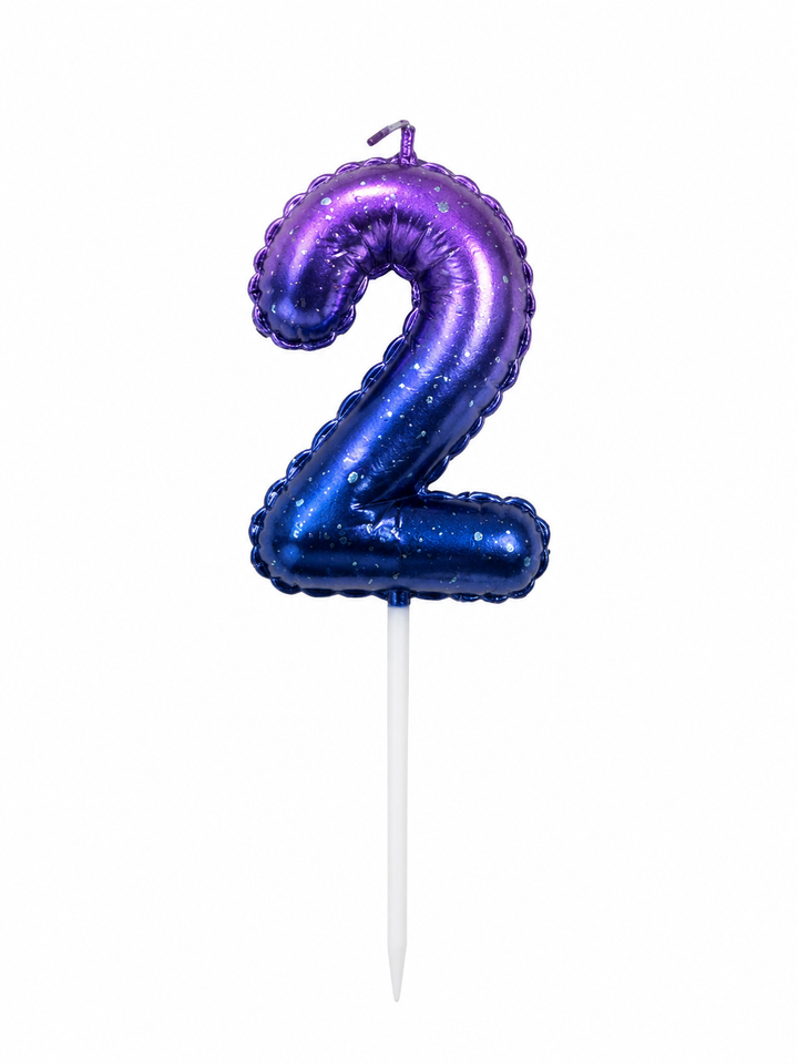 Galaxy Ombre Number 2 Birthday Candle, Purple Blue Cake Candle