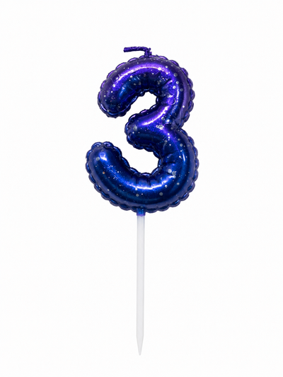 Galaxy Ombre Number 3 Birthday Candle, Purple Blue Cake Candle