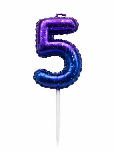 Galaxy Ombre Number 5 Birthday Candle, Purple Blue Cake Candle