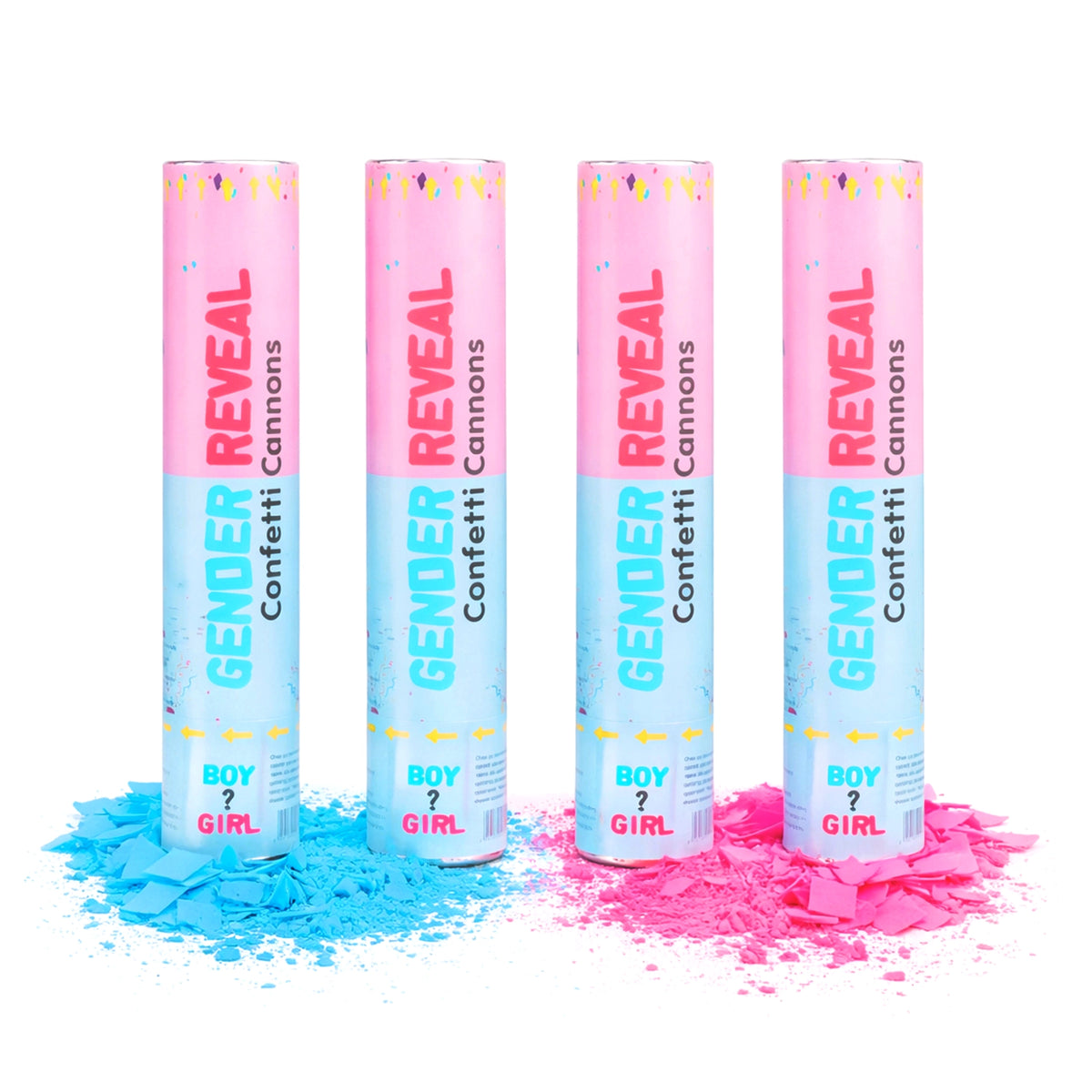 Gender Reveal Powder Confetti Cannon Set with Blue and Pink Reveal Colors