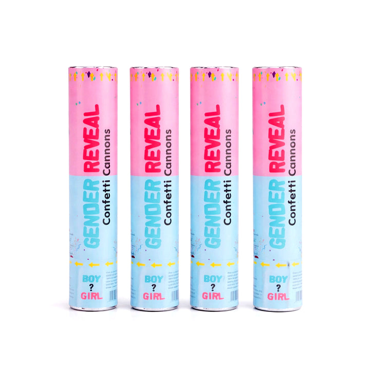 Gender Reveal Confetti Cannon 4 Pack for Baby Shower and Reveal Parties