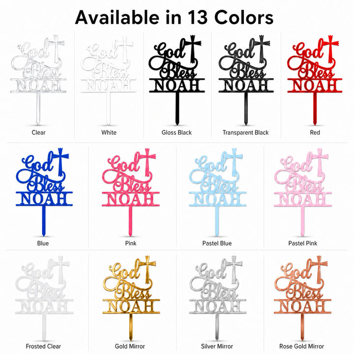 God Bless Cake Topper Color Options – 13 Finishes Including Gold, Silver & Rose Gold Mirror