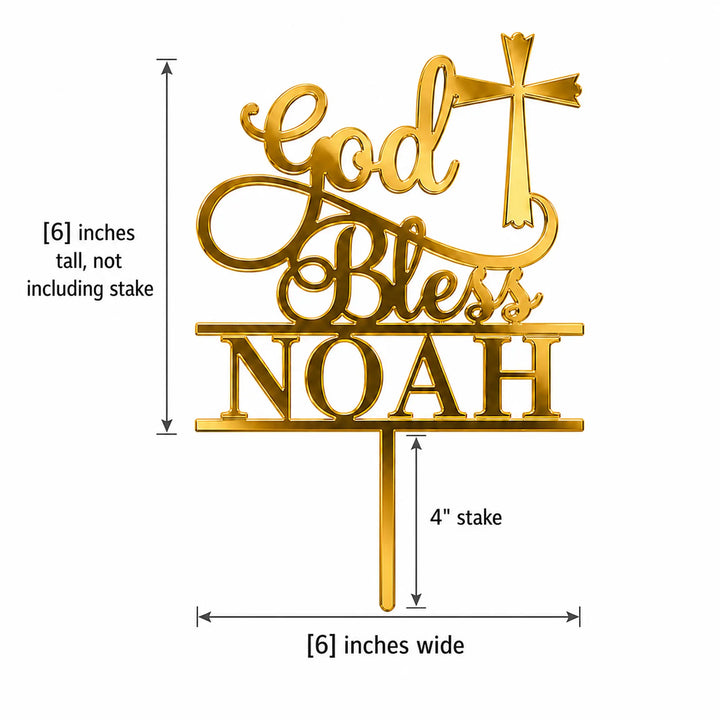 God Bless Cake Topper Dimensions – 6-Inch Design with 4-Inch Stake