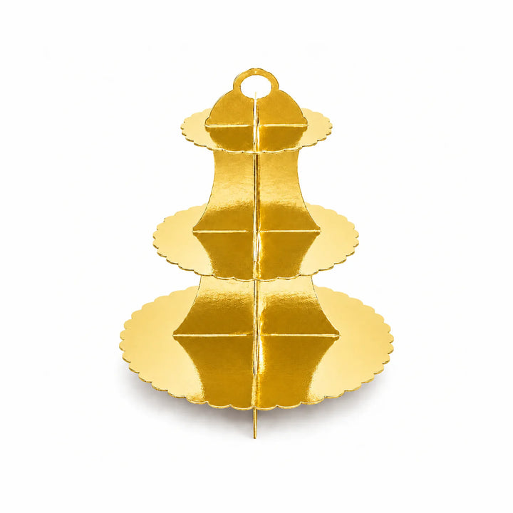 Gold 3 Tier Cupcake Stand with Scalloped Edges for Cupcakes, Treats, and Party Favors