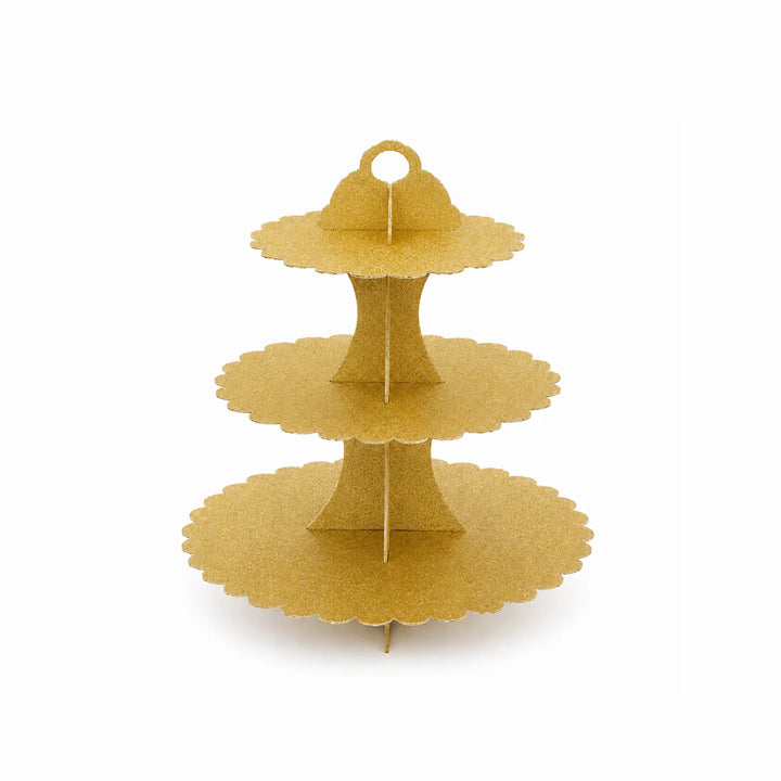 Gold 3 Tier Cupcake Stand with Scalloped Edges for Birthday and Dessert Tables