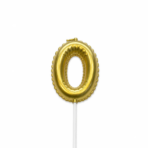 Gold balloon number 0 birthday candle for cake decoration