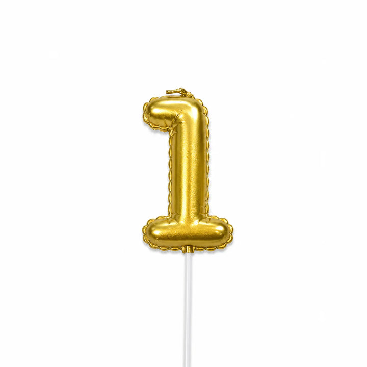 Gold balloon number 1 birthday candle for cake decoration