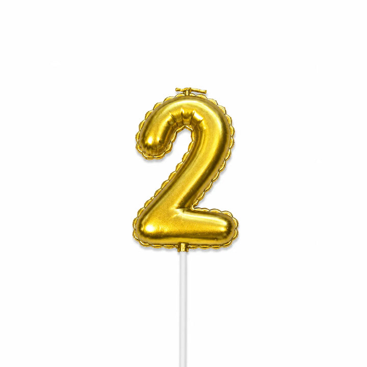 Gold balloon number 2 birthday candle for cake decoration