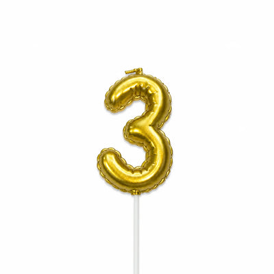 Gold balloon number 3 birthday candle for cake decoration