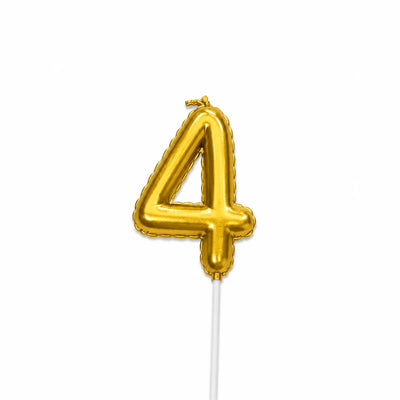 Gold balloon number 4 birthday candle for cake decoration