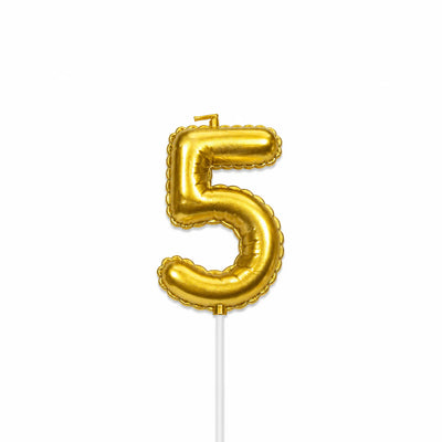 Gold balloon number 5 birthday candle for cake decoration