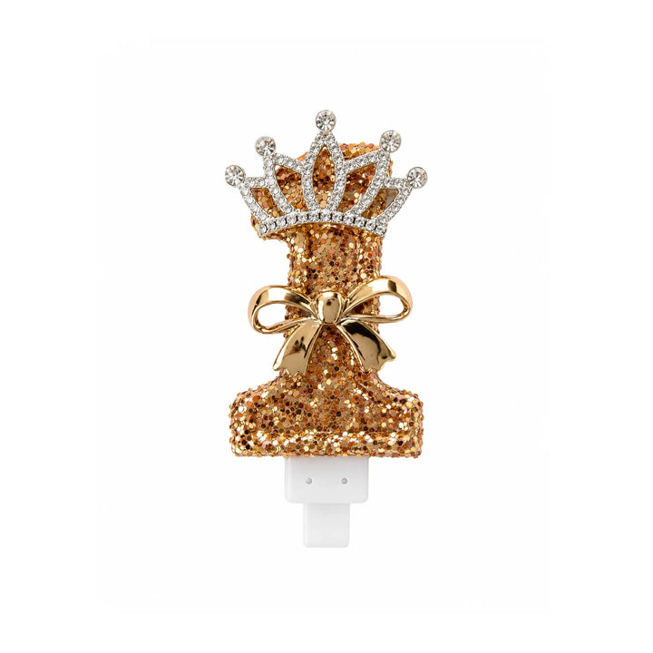 Gold Crown Number 1 Birthday Candle – Glitter Cake Candle with Bow