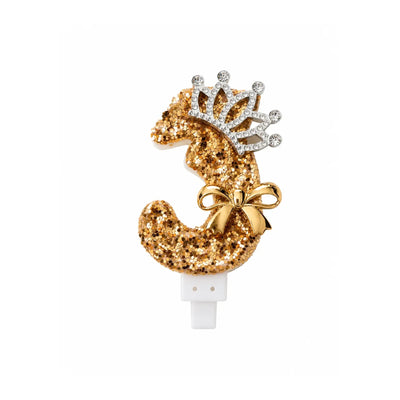 Gold Crown Number 3 Birthday Candle – Glitter Cake Candle with Bow