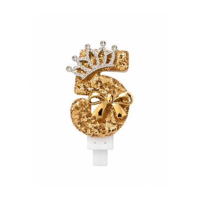 Gold Crown Number 5 Birthday Candle – Glitter Cake Candle with Bow