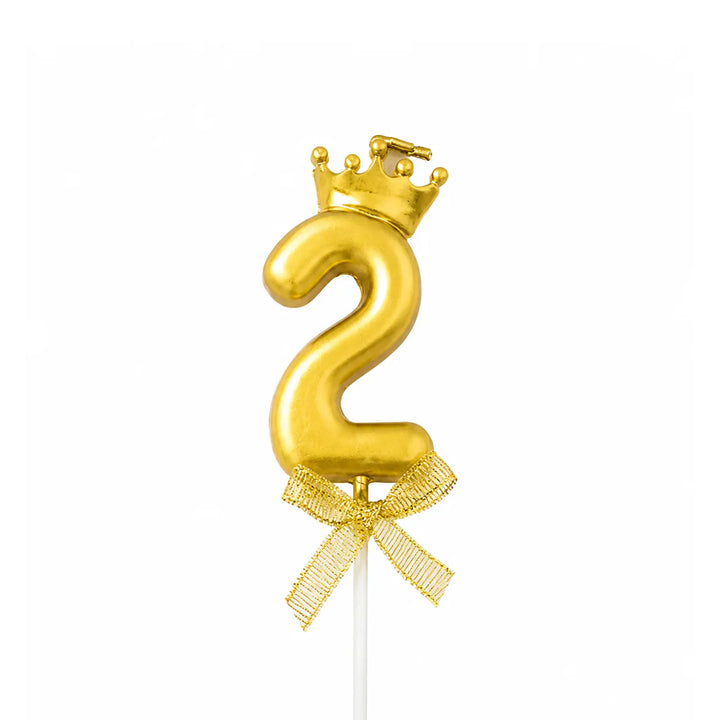 Gold Crown Number Birthday Candle 2 – Royal Birthday Cake Candle