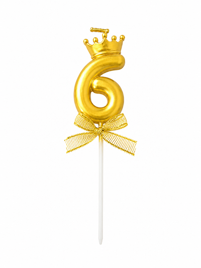 Gold Crown Number Birthday Candle 6 – Royal Number Cake Candle
