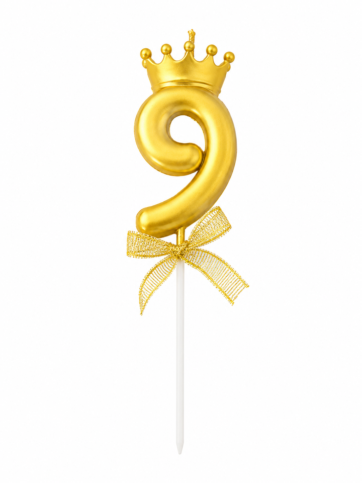 Gold Crown Number Birthday Candle 9 – Gold Birthday Cake Candle