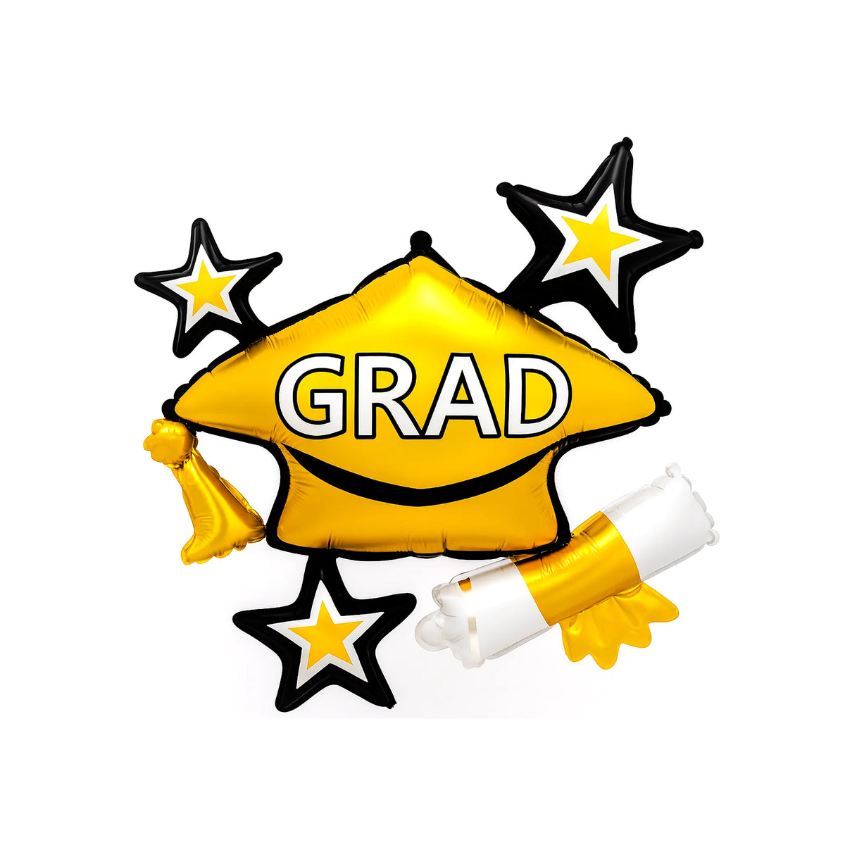 Gold Graduation Cap with Stars Foil Balloon, 23-inch
