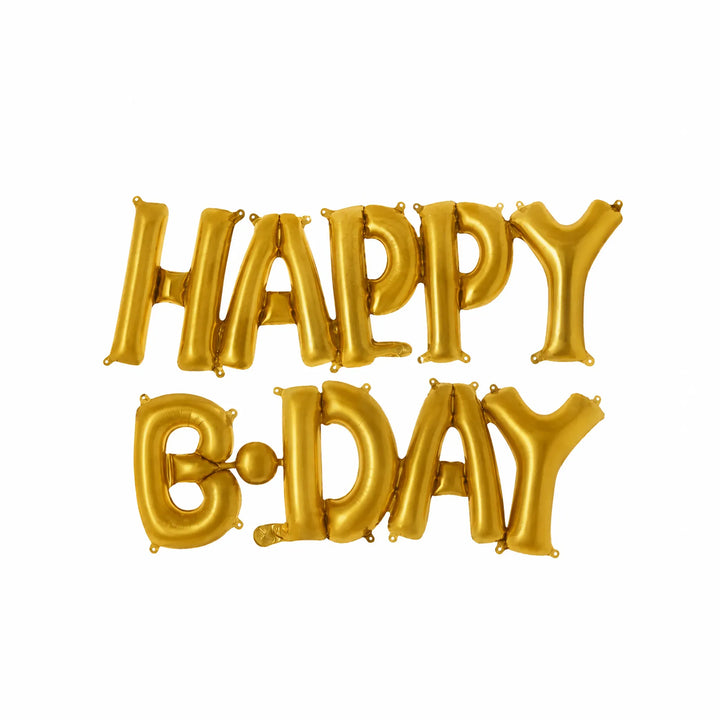 Gold Happy B-Day Foil Balloon Banner – Birthday Party Backdrop Decoration