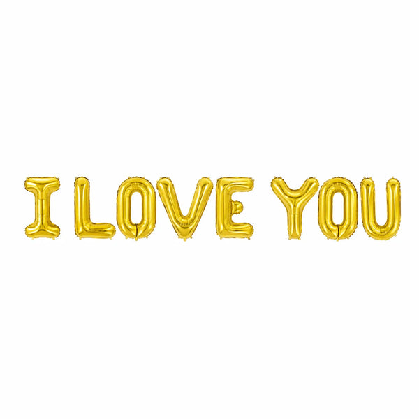 Gold I Love You Foil Balloon Banner, 16.1-inch Letters – Valentine’s Day and Anniversary Decoration