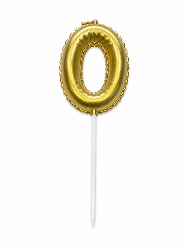 Gold Number 0 Birthday Candle, Balloon-Style Cake Candle