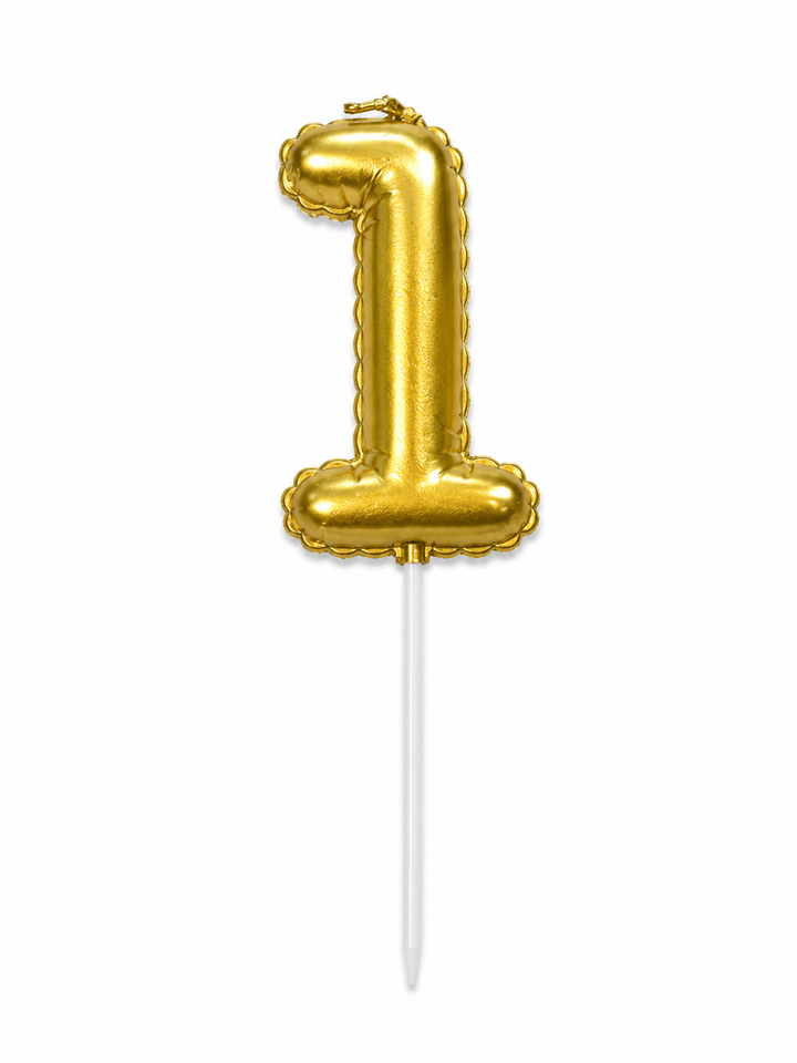 Gold Number 1 Birthday Candle, Balloon-Style Cake Candle