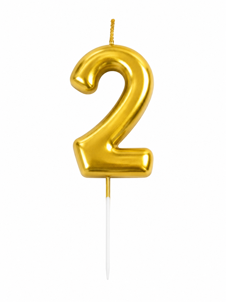 Gold Number 2 Birthday Candle Cake Topper