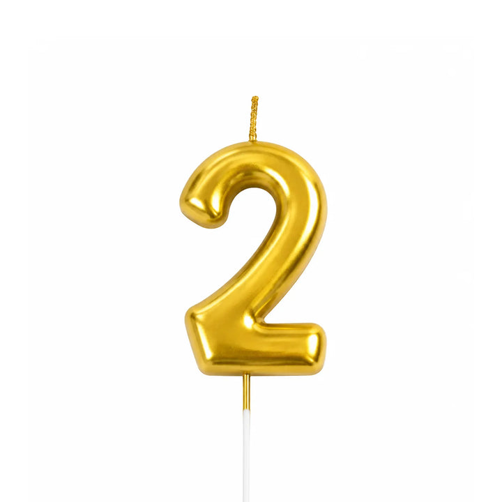 Gold Number 2 Birthday Candle Cake Topper