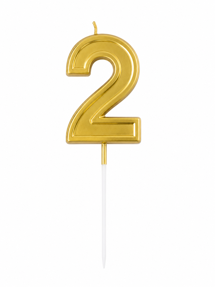 Metallic Gold Number 2 Birthday Candle Cake Topper