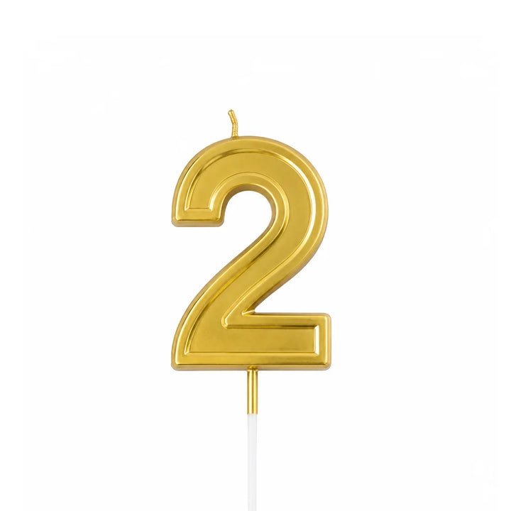 Metallic Gold Number 2 Birthday Candle Cake Topper