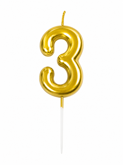 Gold Number 3 Birthday Candle Cake Topper