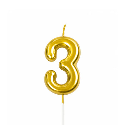 Gold Number 3 Birthday Candle Cake Topper
