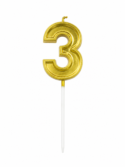 Metallic Gold Number 3 Birthday Candle Cake Topper
