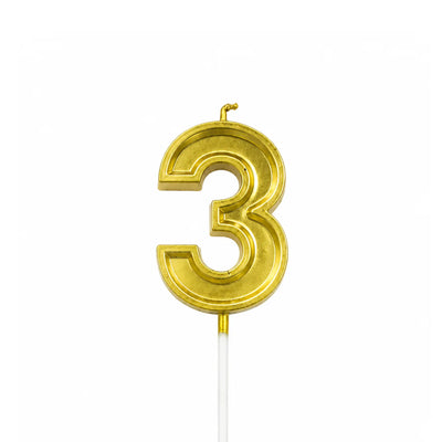 Metallic Gold Number 3 Birthday Candle Cake Topper