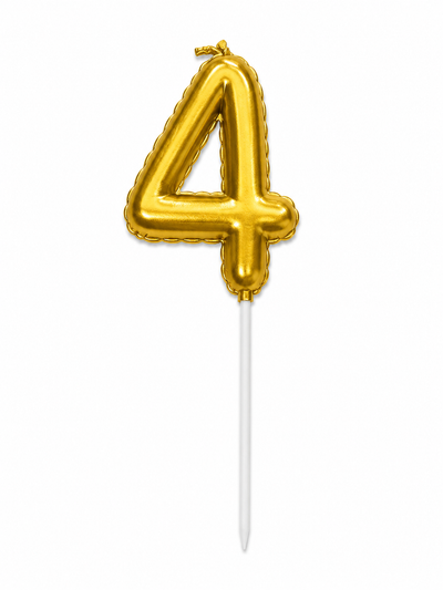 Gold Number 4 Birthday Candle, Balloon-Style Cake Candle