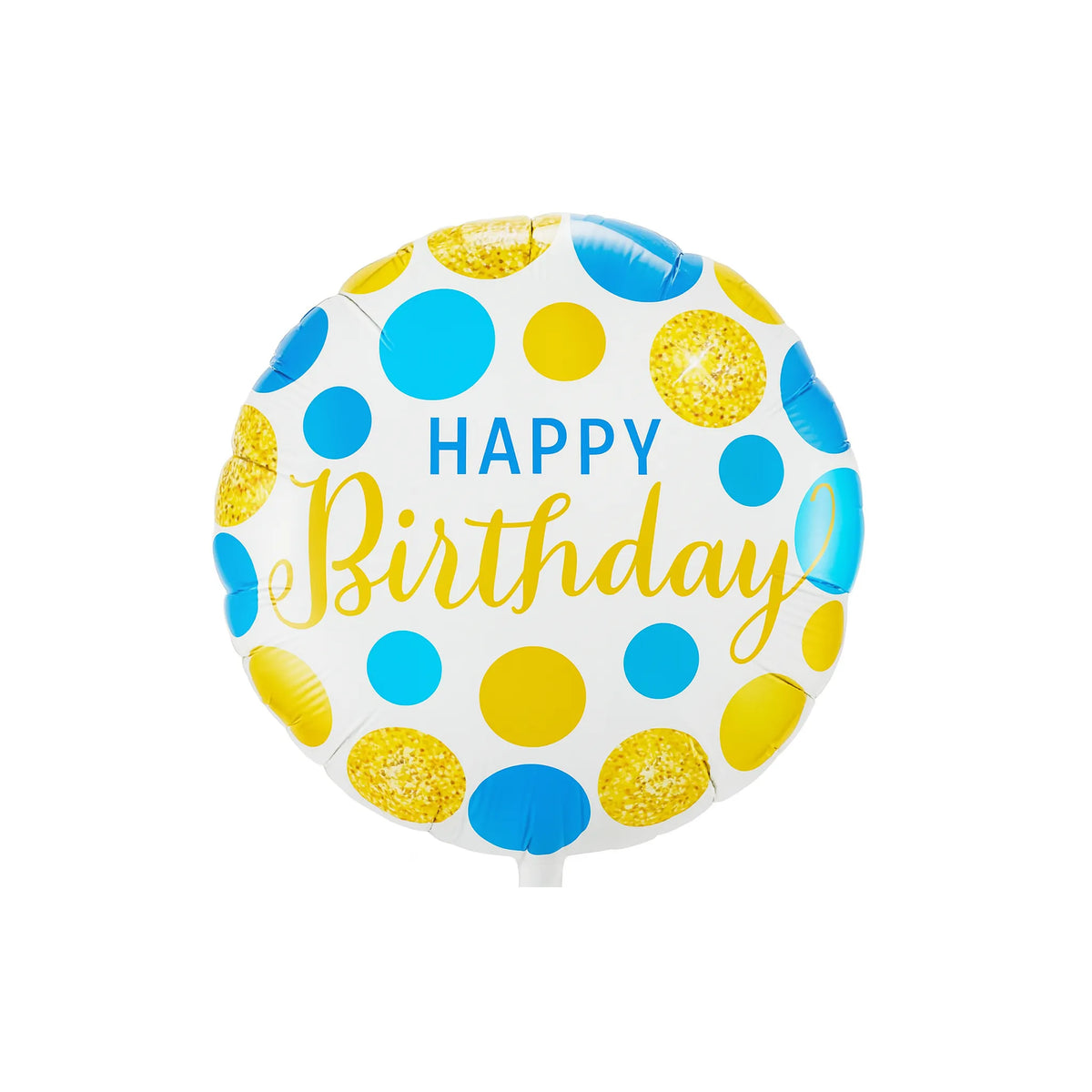 Gold Sparkle Polka Dot Happy Birthday Balloon in Blue and Gold, 18-inch