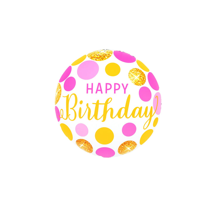 Gold Sparkle Polka Dot Happy Birthday Balloon in Pink and Gold, 18-inch