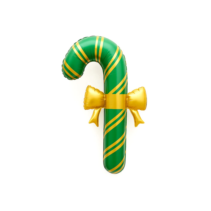 Green and Gold Candy Cane Foil Balloon with Gold Bow, 30-inch