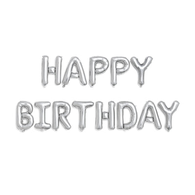 Happy Birthday Letter Balloon Banner in Silver, 16-inch