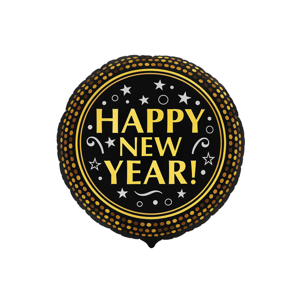 Happy New Year Black & Gold Foil Balloon, 18-inch
