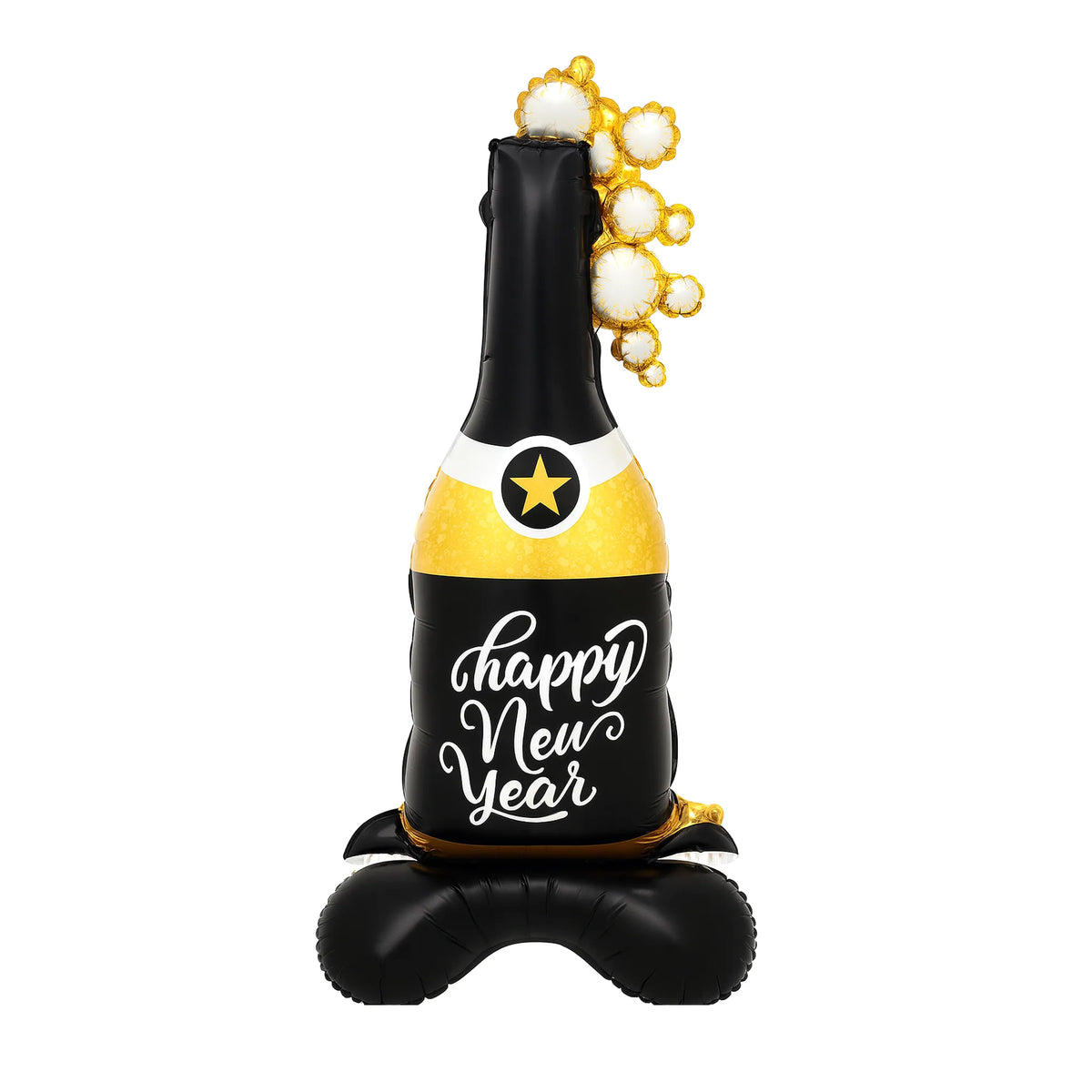 Giant Happy New Year Champagne Bottle Balloon Stack, 58.5-inch air-fill